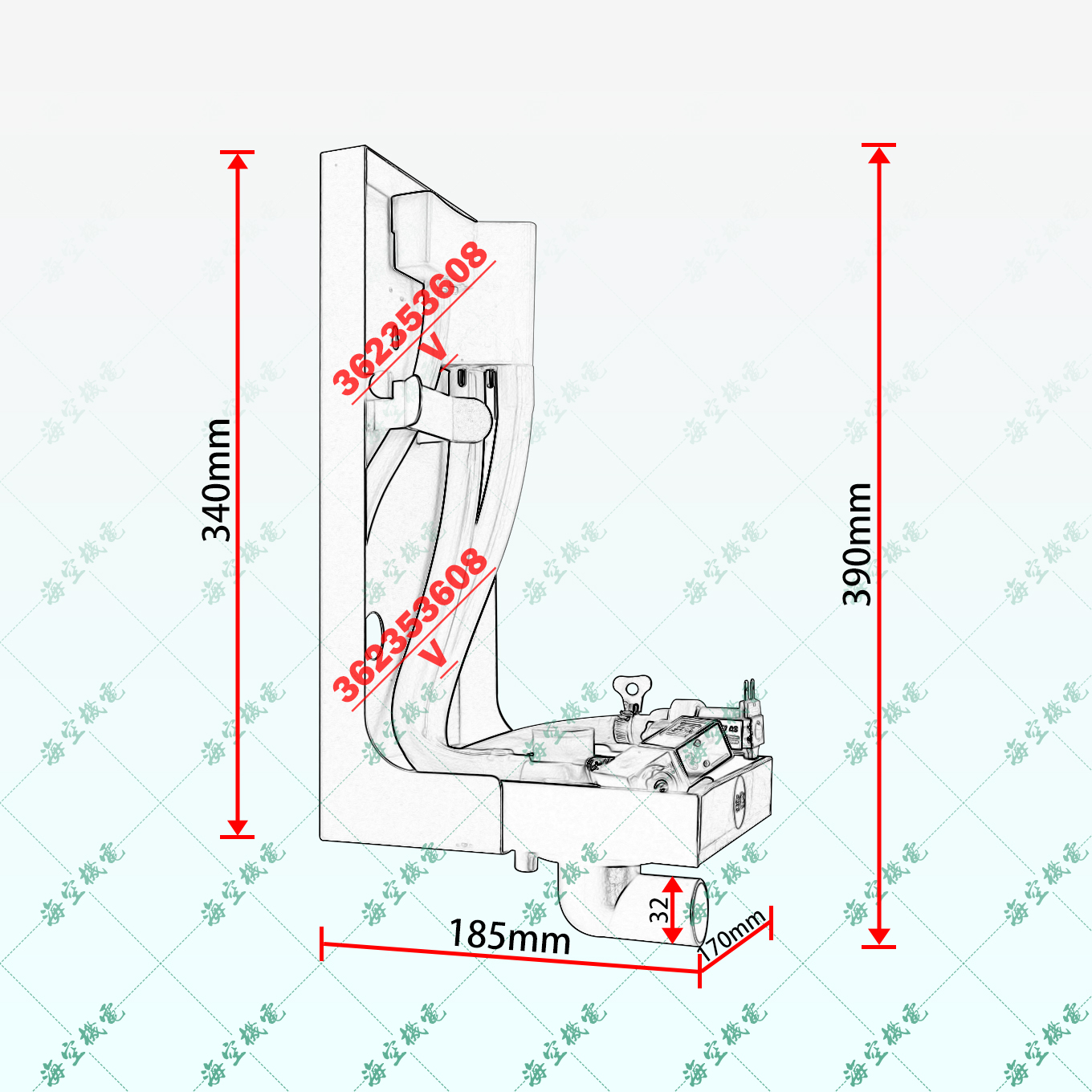 5KG机房精密空调加湿桶/器/罐总成尺寸图